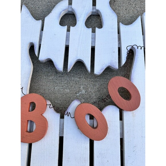 Halloween Ghost Carved and Painted BOO sign Wood Art Decoration Rustic 22”x18” - Picture 6 of 6